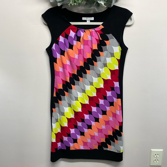 London Times Black Multicolor Geometric Print Sleeveless Sheath Dress 8 - Picture 1 of 14
